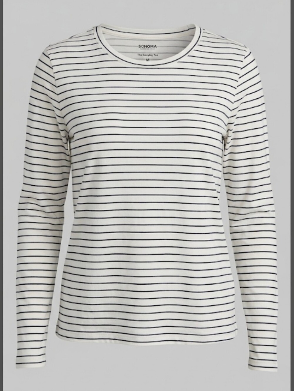 Sonoma Everyday Tee White Long-Sleeve with Black Stripes Women's Medium